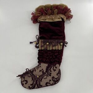 Victorian Luxury Christmas Stocking Fabric Brocade Velvet Faux Fur Ribbons Bells